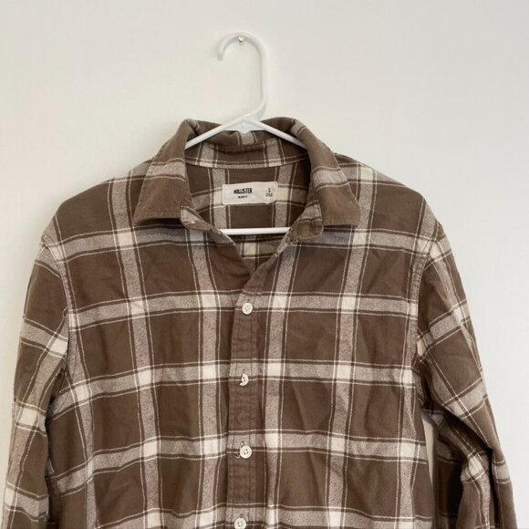 HOLLISTER HCO Mens Check Overshirt Brown White Plaid Flannel Button Down Cotton - Picture 4 of 14